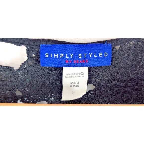 Tunic Top Black Eyelet Emrodrey Floral Short Sleeve Cut-Out Blouse Sz L Boho - Picture 5 of 11